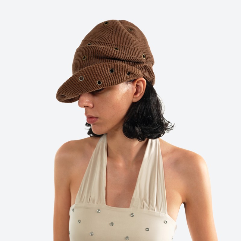 Metal Eyelet Knit Slouchy Cap